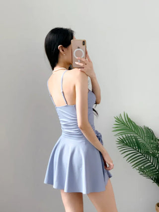 Monokini wrap skirt set  color belly-covering shirring resort vacation look