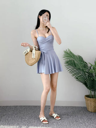 Monokini wrap skirt set  color belly-covering shirring resort vacation look