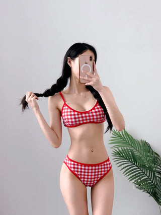 piece nasi skirt cover-up check bikini piece belly cover red swimsuit festival look vacation