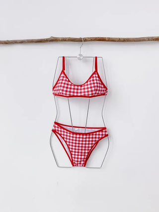 piece nasi skirt cover-up check bikini piece belly cover red swimsuit festival look vacation