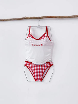 piece nasi skirt cover-up check bikini piece belly cover red swimsuit festival look vacation