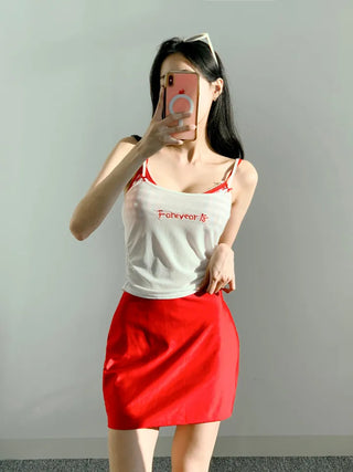 piece nasi skirt cover-up check bikini piece belly cover red swimsuit festival look vacation