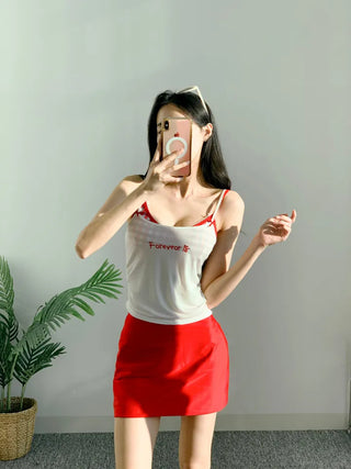 piece nasi skirt cover-up check bikini piece belly cover red swimsuit festival look vacation