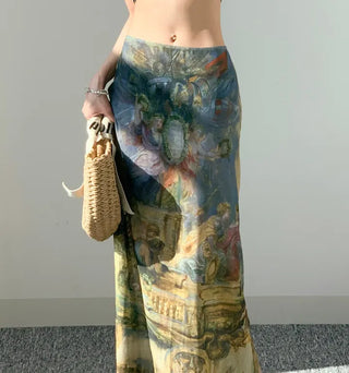 Famous painting three-piece bikini with 3pcs skirt included bikini pool party resort look high-quality swimsuit