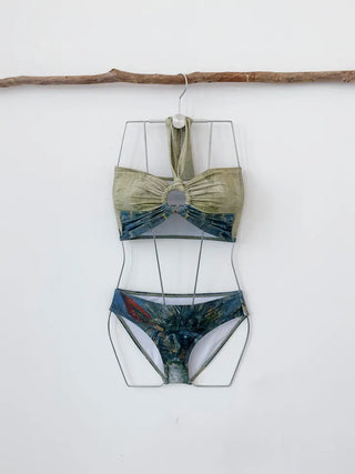 Famous painting three-piece bikini with 3pcs skirt included bikini pool party resort look high-quality swimsuit