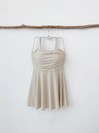 One-piece swimsuit cardigan set with cover-up beige shirring straps and 2 pieces of lace underwear