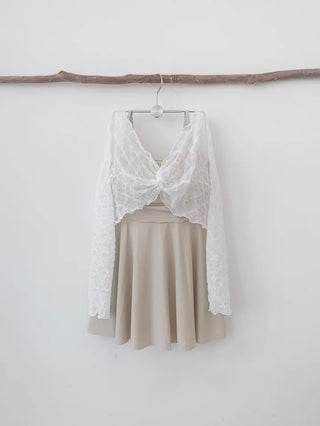 One-piece swimsuit cardigan set with cover-up beige shirring straps and 2 pieces of lace underwear