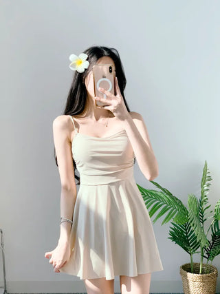 One-piece swimsuit cardigan set with cover-up beige shirring straps and 2 pieces of lace underwear