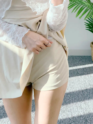 One-piece swimsuit cardigan set with cover-up beige shirring straps and 2 pieces of lace underwear