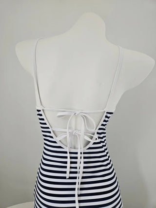 Striped back ribbon monokini swimsuit resort look vacation look staycation festival look swimsuit