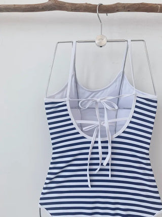 Striped back ribbon monokini swimsuit resort look vacation look staycation festival look swimsuit