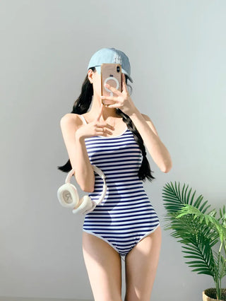 Striped back ribbon monokini swimsuit resort look vacation look staycation festival look swimsuit
