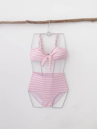 Belly Cover Soft Striped Bikini Single-Breasted Tube Top Tank Top Pink Sky Blue Swimsuit