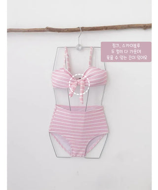 Belly Cover Soft Striped Bikini Single-Breasted Tube Top Tank Top Pink Sky Blue Swimsuit