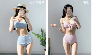 Belly Cover Soft Striped Bikini Single-Breasted Tube Top Tank Top Pink Sky Blue Swimsuit