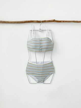Lower abdomen cover belly fat cover high-waist striped bikini tankini tank top swimsuit