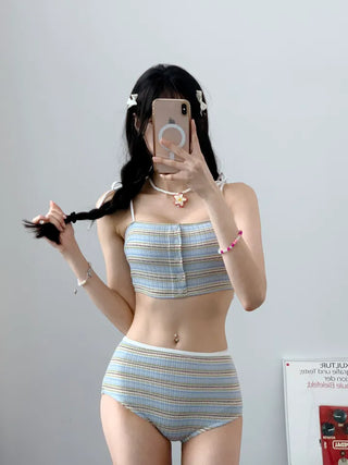 Lower abdomen cover belly fat cover high-waist striped bikini tankini tank top swimsuit