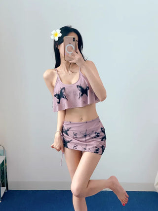 Butterfly piece bikini with skirt and string nasi swimsuit festival look vacation look