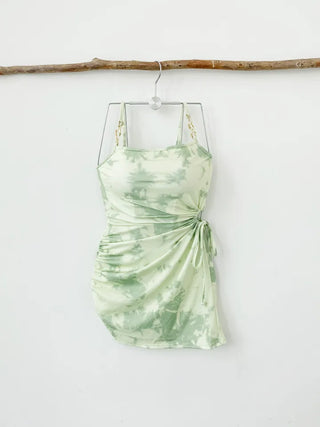 One-piece swimsuit with cardigan and underwear green tie-dye chain cover-up body cover