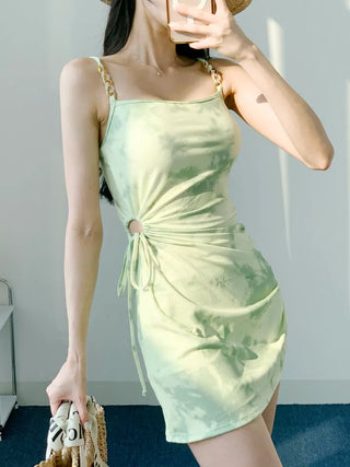 One-piece swimsuit with cardigan and underwear green tie-dye chain cover-up body cover