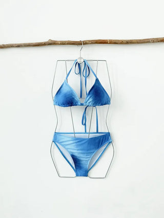 Blue tie-dye long-sleeved piece bikini piece cardigan cover-up included skirt included swimsuit