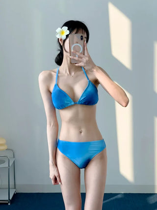 Blue tie-dye long-sleeved piece bikini piece cardigan cover-up included skirt included swimsuit