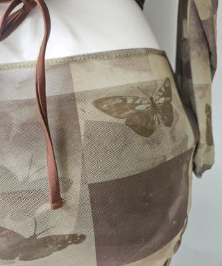 Khaki Butterfly piece Bikini piece Strap Off-shoulder Long-sleeve Swimsuit Water Bomb Drenched Show Festival Look