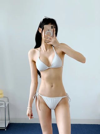 White Purple Bikini 4pcs piece bikini with ribbon bikini shirring cover-up included long-sleeved skirt swimsuit