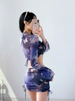 Unique Butterfly Bikini Sexy See-Through Piece Navy Swimsuit