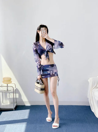 Unique Butterfly Bikini Sexy See-Through Piece Navy Swimsuit