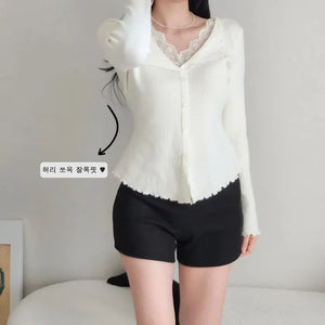 Lace Layered Collared Knit Winter Slim Daily Knit Top