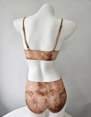 Brown tie-dye frill piece bikini swimsuit