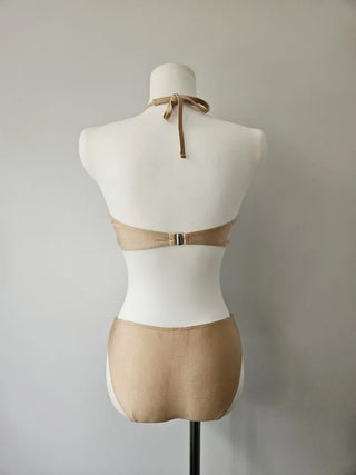 Butterfly piece bikini brown halter neck butterfly frill shirring body-covering belly-covering swimsuit