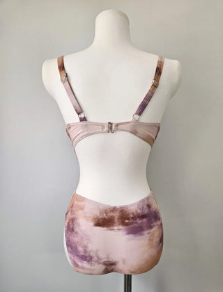 Purple Gradient Three-Piece Bikini 3pcs Tummy Cover Swimsuit with See-Through Mesh Skirt