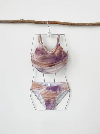 Purple Gradient Three-Piece Bikini 3pcs Tummy Cover Swimsuit with See-Through Mesh Skirt