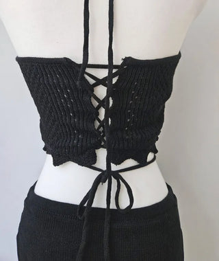 Knit black beige bikini strap punching swimsuit resort look vacation look festival look