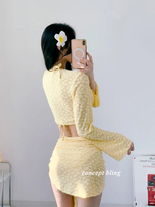 color pink yellow piece bikini with 4pcs cardigan wrap skirt included cover-up butterfly body cover belly cover swimsuit