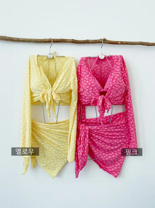 color pink yellow piece bikini with 4pcs cardigan wrap skirt included cover-up butterfly body cover belly cover swimsuit