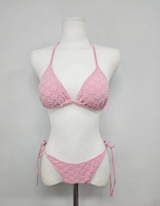 Flutter Flutter Flower Pink Three-Piece Bikini 3pcs Halter Neck Swimsuit