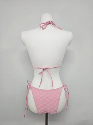 Flutter Flutter Flower Pink Three-Piece Bikini 3pcs Halter Neck Swimsuit