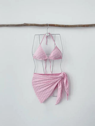 Flutter Flutter Flower Pink Three-Piece Bikini 3pcs Halter Neck Swimsuit