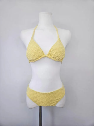 Yellow Pants Bikini Three-Piece 3pcs Vacation Pool Party Halter Neck Swimsuit