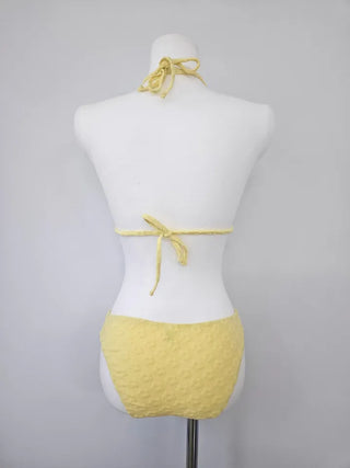 Yellow Pants Bikini Three-Piece 3pcs Vacation Pool Party Halter Neck Swimsuit