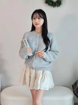 color heart button gradient fluffy thick winter sweater cardigan lovely round neck loose fit knit