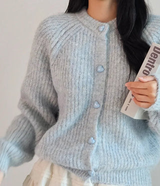 color heart button gradient fluffy thick winter sweater cardigan lovely round neck loose fit knit