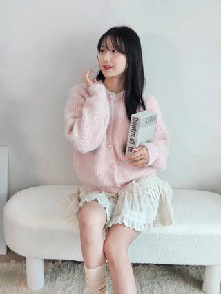 color heart button gradient fluffy thick winter sweater cardigan lovely round neck loose fit knit