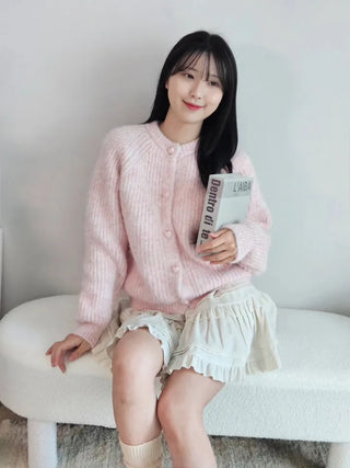 color heart button gradient fluffy thick winter sweater cardigan lovely round neck loose fit knit