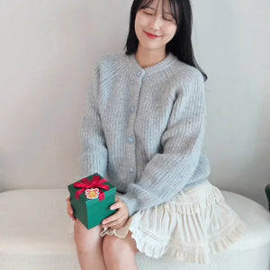 color heart button gradient fluffy thick winter sweater cardigan lovely round neck loose fit knit