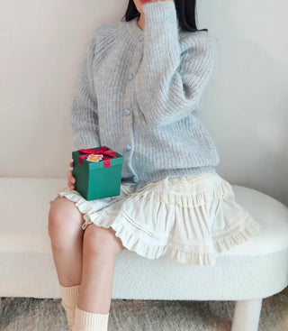 color heart button gradient fluffy thick winter sweater cardigan lovely round neck loose fit knit