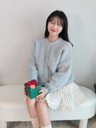 color heart button gradient fluffy thick winter sweater cardigan lovely round neck loose fit knit